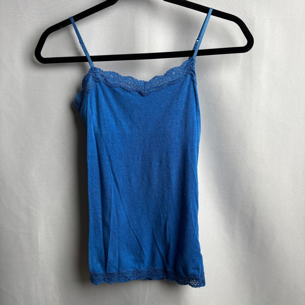 Aeropostale Blue Lace Trim Cami Tank Top XS Y2K Stretch Cotton Shelf Bra Bella